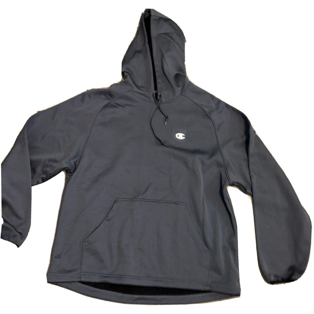 solid grey drawstring waist champion hooded sweatshirt Men’s Large Small Logo